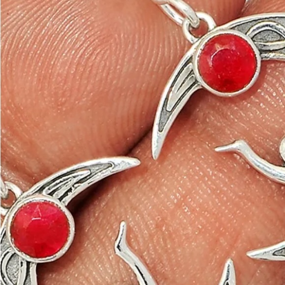 Celtic goddess moon sterling silver earrings with Fire Opal - Picture 4 of 4